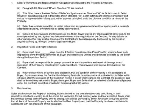 as is rider to contract for sale and purchase Florida free printable form