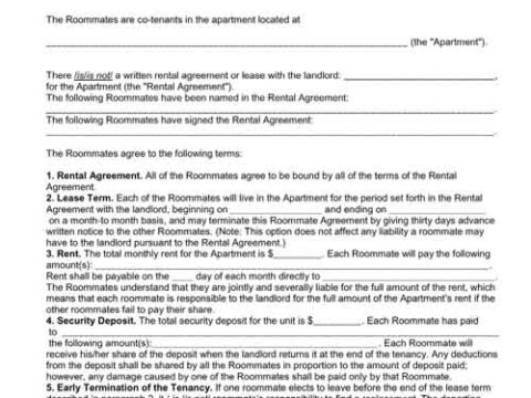 roommate agreement free pdf printable form